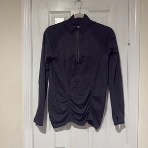 Athleta Gray Ruched Side Running Quarter Zip Long‎ Sleeve Size M